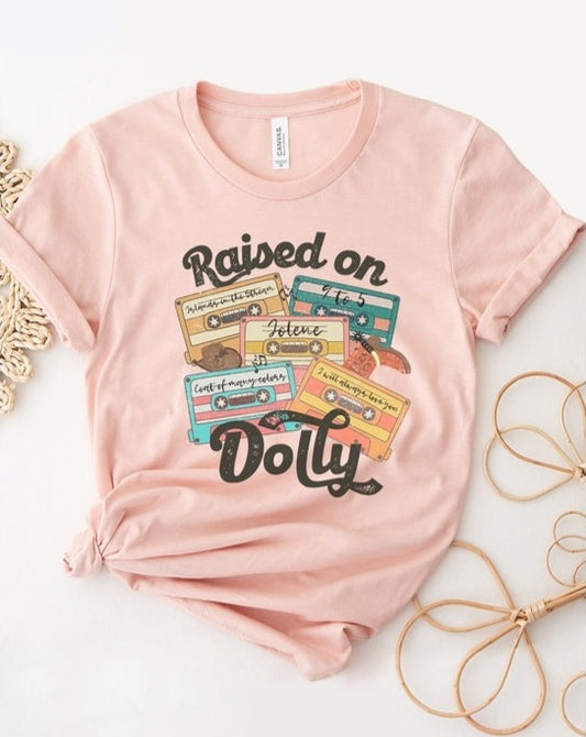 Raised On Dolly Cassette Country Music Western Graphic Tee