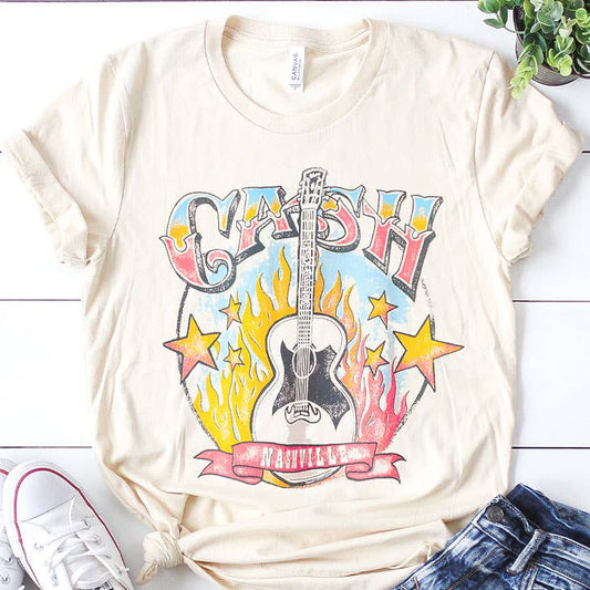 Cash Nashville Guitar Country Music Western Graphic Tee